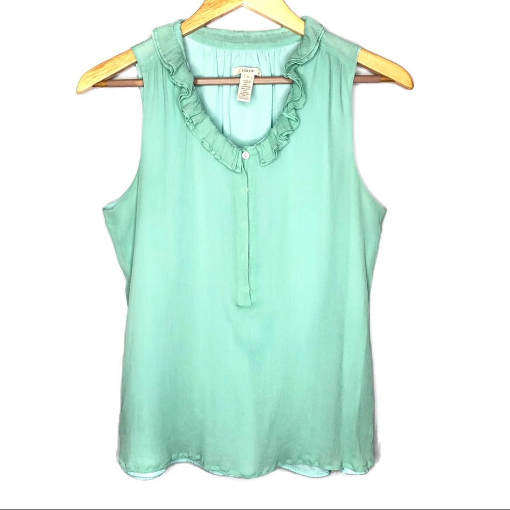 J. Crew Mint Green Ruffle Neckline Tank Top